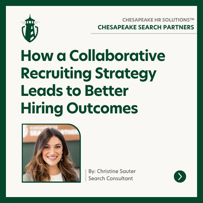 Cover slide: title “How a Collaborative Recruiting Strategy Leads to Better Hiring Outcomes” with branding and author headshot (Christine Sauter).